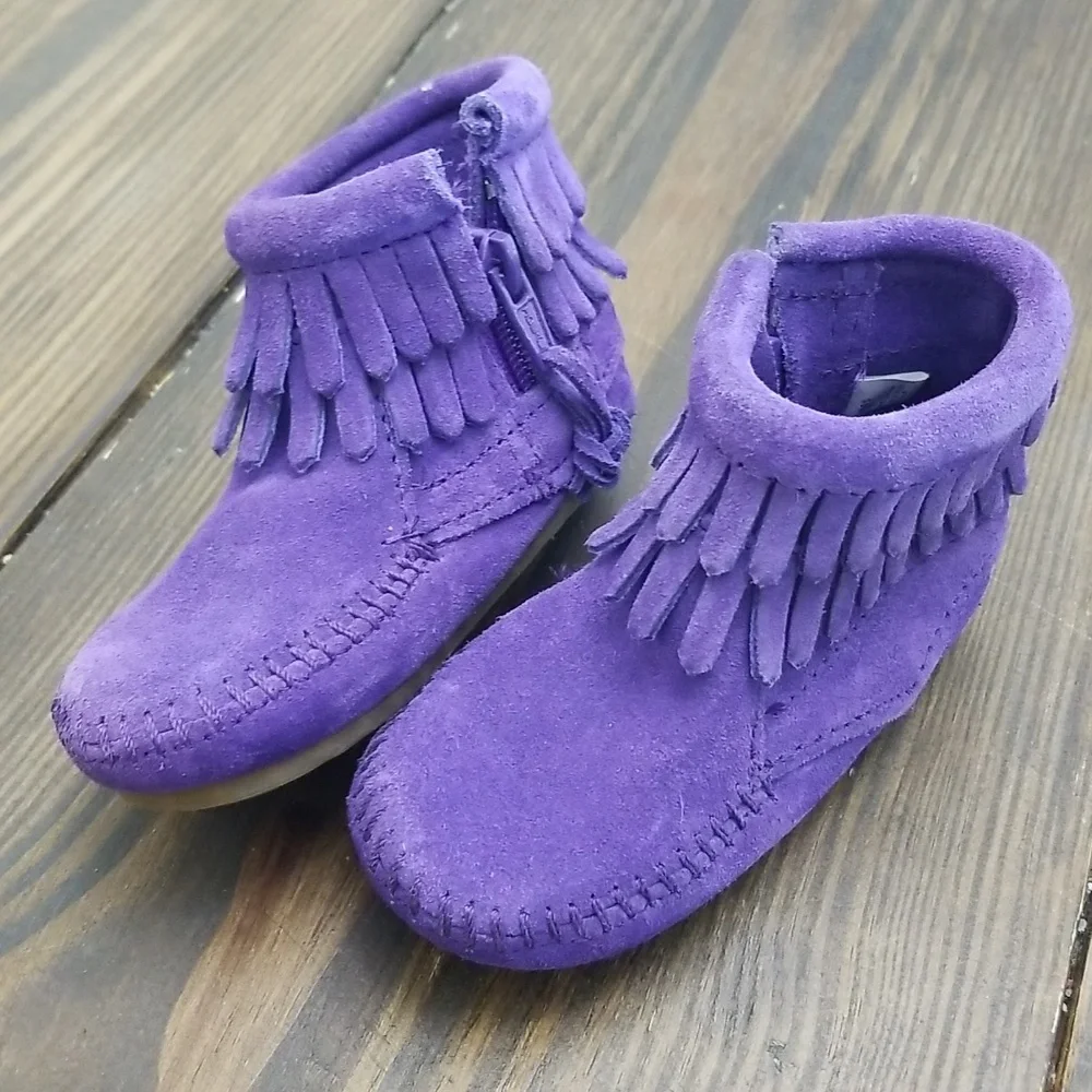 Minnetonka Baby Leather Purple Fringe Bootie Size 4m